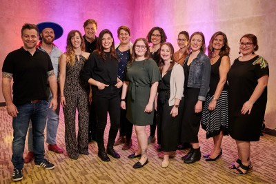 Photo d'artistes accompagnés de l'équipe de production MIFO au lancement artistique 2019-20